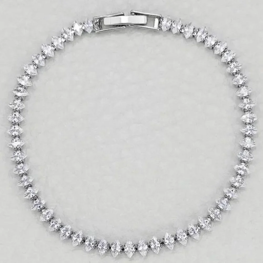 NEW ‘7’ CUT 925 STERLING SILVER DIAMOND BRACELET, NICE BRACELET, CUTE BRACELET - Picture 3 of 5